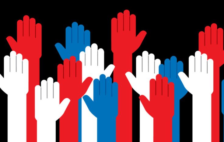Hands Red White and Blue Raised
